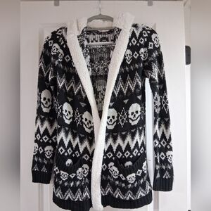 No Boundaries Black and White Skull Cardigan